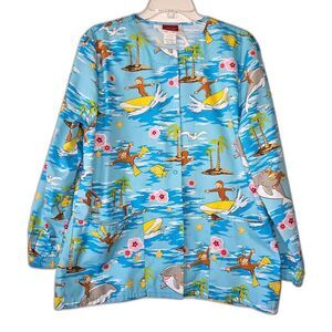 CURIOUS GEORGE Pediatric Snap Front Scrub Top Ocean Swimming